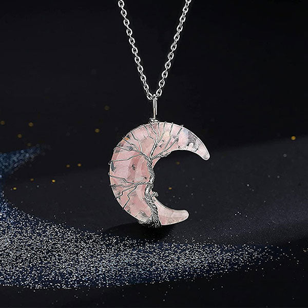 Fashion Life Tree And Moon Natural Crystal Necklace