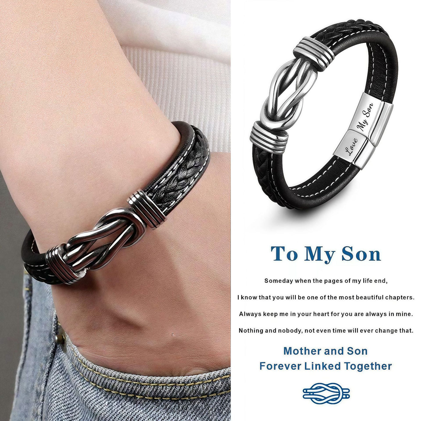 Simple Design Link Forever Leather Bracelet For Men