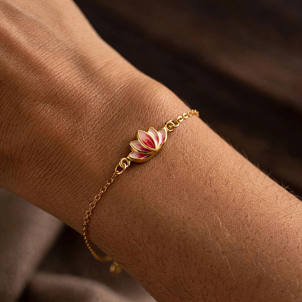 Fashion Lotus Flower 925 Sterling Silver Bracelets With Enamel Plated