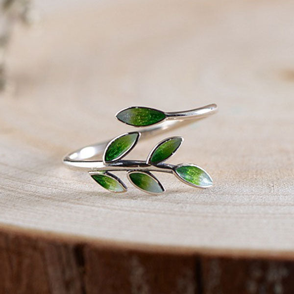 Fashion Fresh Leaf 925 Sterling Silver Adjustable Ring