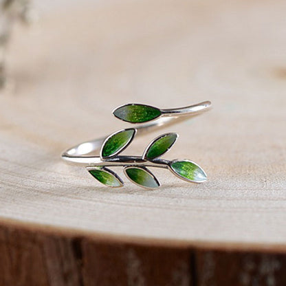 Fashion Fresh Leaf 925 Sterling Silver Adjustable Ring