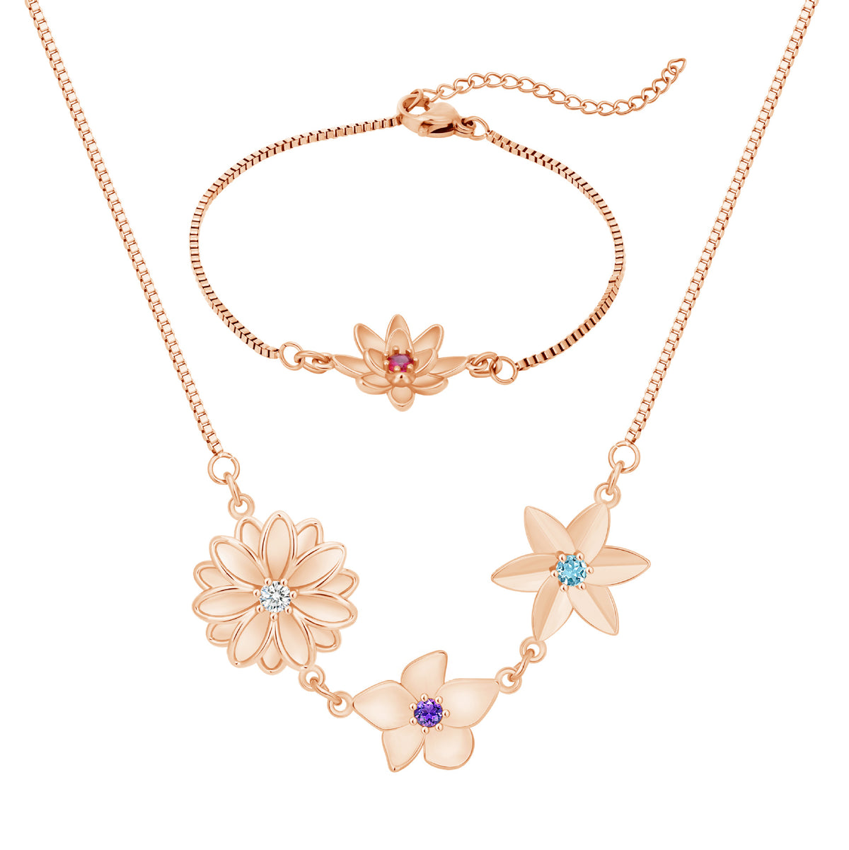Three-Dimensional Birth Flower Design Elegant Necklace And Bracelet