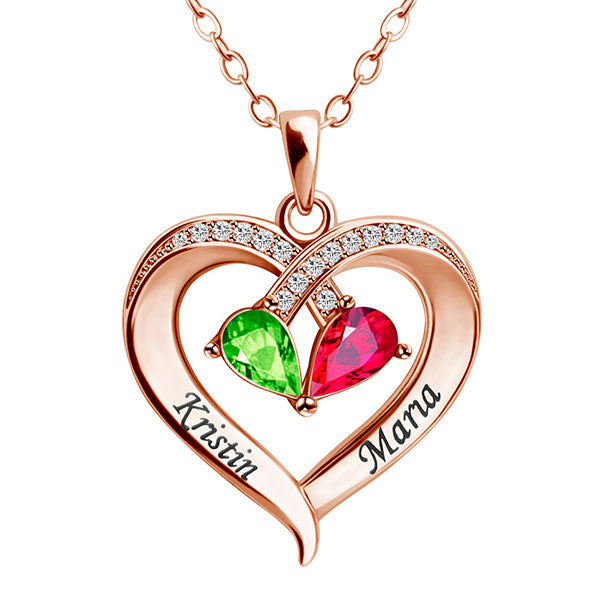 Personalized Name And Birth Stone Love Heart Necklace