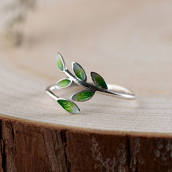 Fashion Fresh Leaf 925 Sterling Silver Adjustable Ring