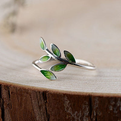 Fashion Fresh Leaf 925 Sterling Silver Adjustable Ring