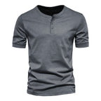 Retro Round Collar Short Sleeve Men's Henry T-Shirt
