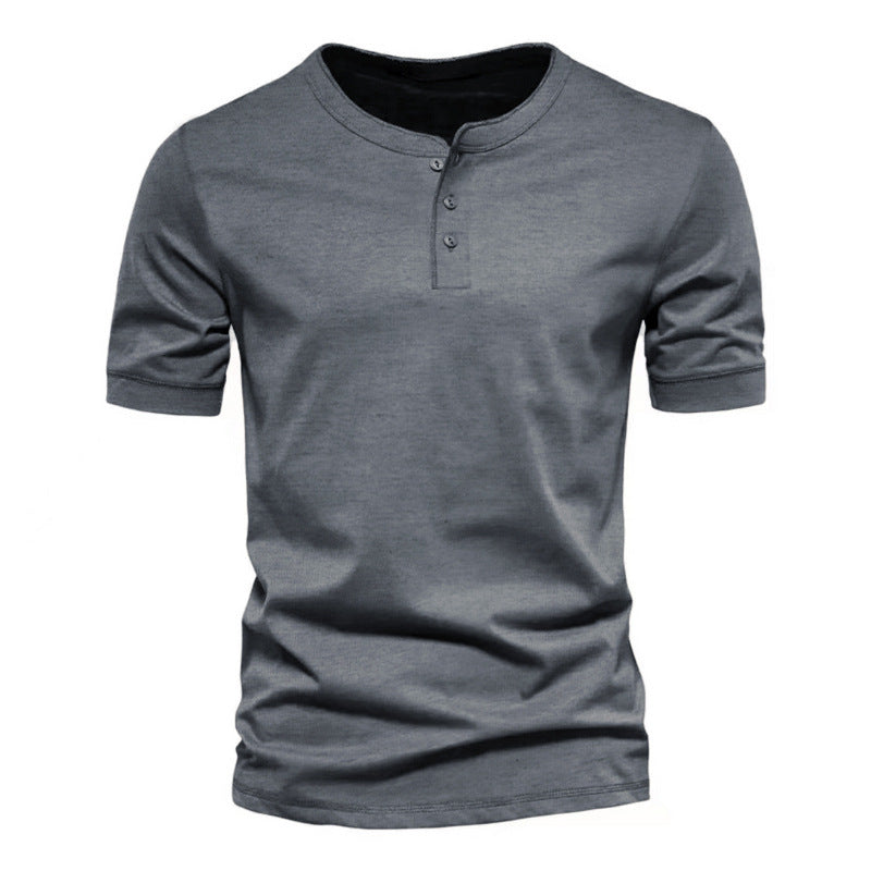 Retro Round Collar Short Sleeve Men's Henry T-Shirt