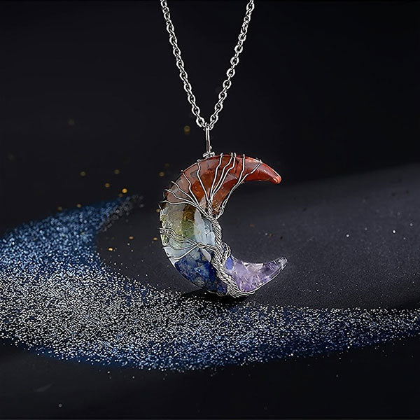 Fashion Life Tree And Moon Natural Crystal Necklace