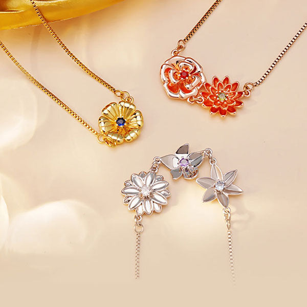 Three-Dimensional Birth Flower Design Elegant Necklace And Bracelet