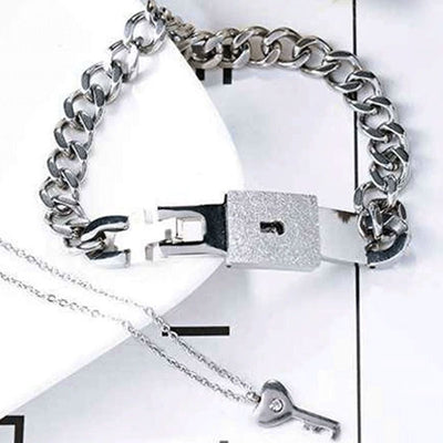 Cute Lcok Bracelet And Key Necklace For Couples