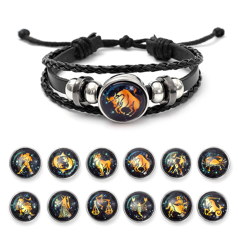 Zodiac Sign Leather Bracelet Adjustable