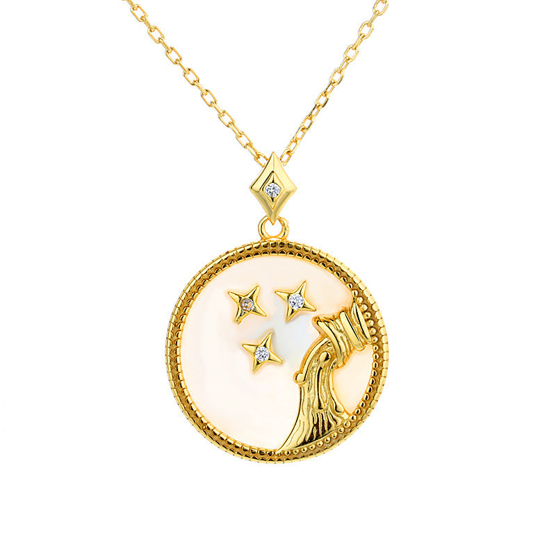 Fashion 925 Sterling Silver Gold Plated Zodiac Sign Necklace