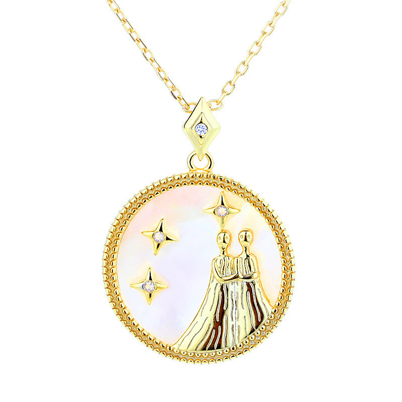 Fashion 925 Sterling Silver Gold Plated Zodiac Sign Necklace