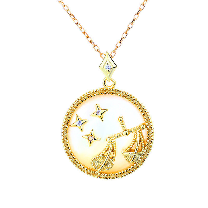 Fashion 925 Sterling Silver Gold Plated Zodiac Sign Necklace