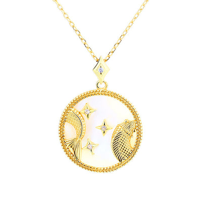 Fashion 925 Sterling Silver Gold Plated Zodiac Sign Necklace