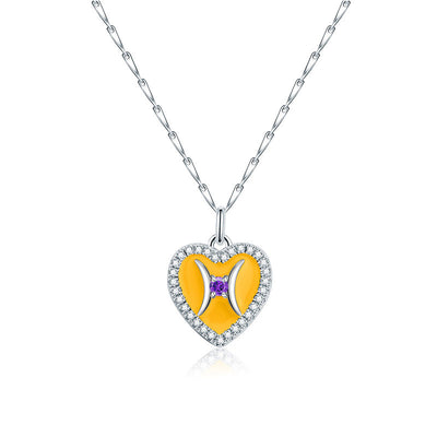 Cute Heart Shape Zodiac Sign DIY Name And Photo 925 Sterling Silver Necklace