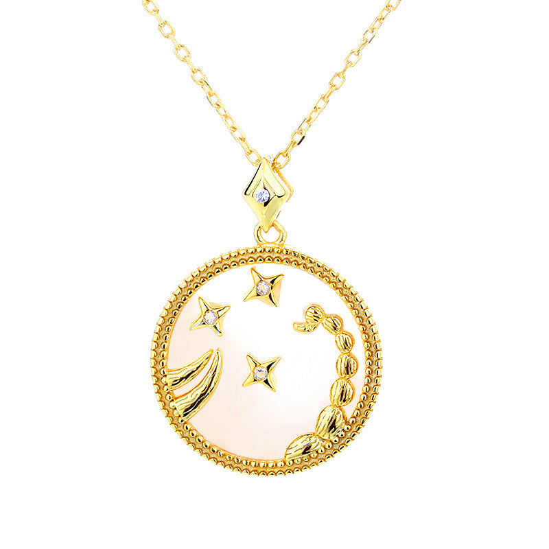 Fashion 925 Sterling Silver Gold Plated Zodiac Sign Necklace