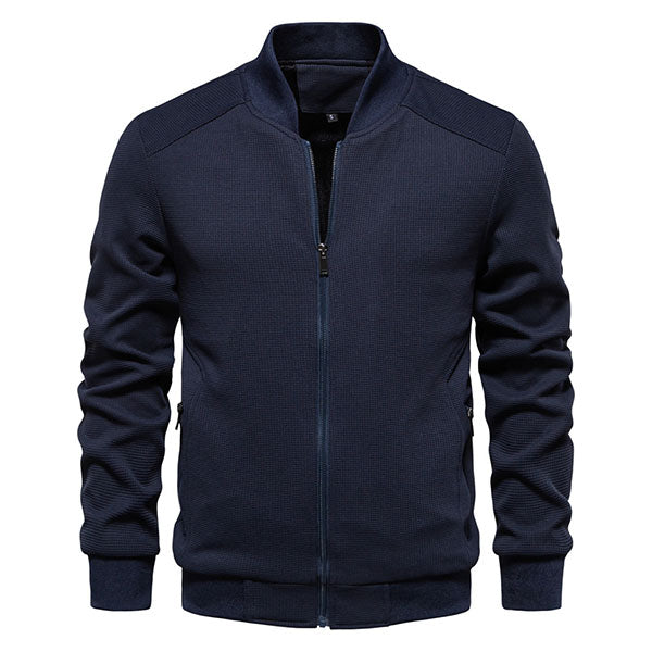 Fashion Blue Solid Color Men's Front Zipper Jacket