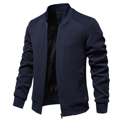 Fashion Blue Solid Color Men's Front Zipper Jacket