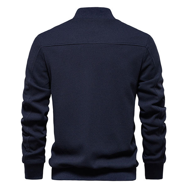 Fashion Blue Solid Color Men's Front Zipper Jacket