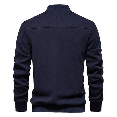 Fashion Blue Solid Color Men's Front Zipper Jacket