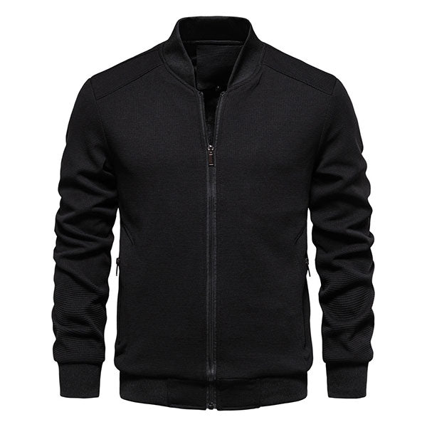 Fashion Black Solid Color Men's Front Zipper Jacket