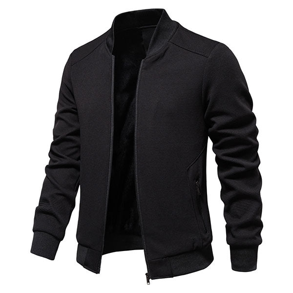 Fashion Black Solid Color Men's Front Zipper Jacket