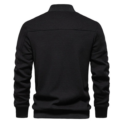 Fashion Black Solid Color Men's Front Zipper Jacket