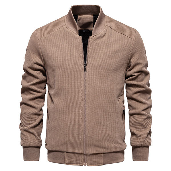 Fashion Khaki Solid Color Men's Front Zipper Jacket