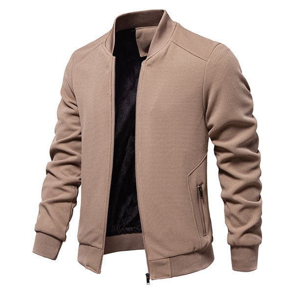 Fashion Khaki Solid Color Men's Front Zipper Jacket