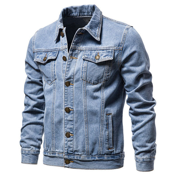 Classic Solid Color Men's Denim Jacket