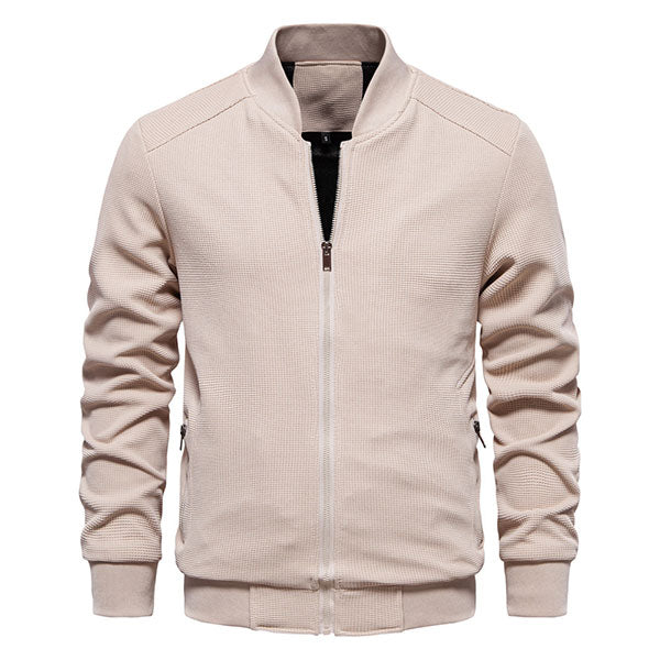 Fashion Beige Solid Color Men's Front Zipper Jacket