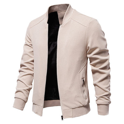 Fashion Beige Solid Color Men's Front Zipper Jacket