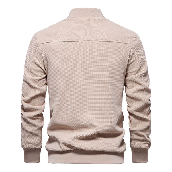 Fashion Beige Solid Color Men's Front Zipper Jacket