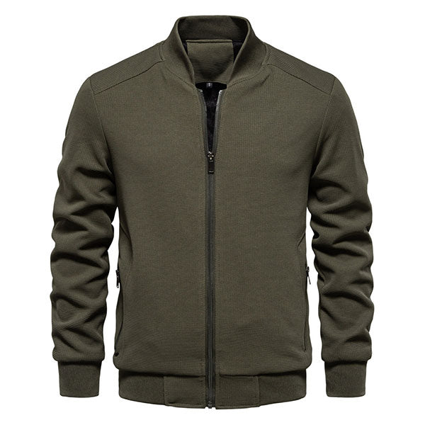 Fashion Green Solid Color Men's Front Zipper Jacket