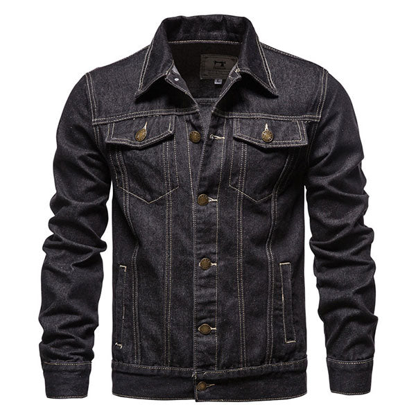 Classic Solid Color Men's Denim Jacket