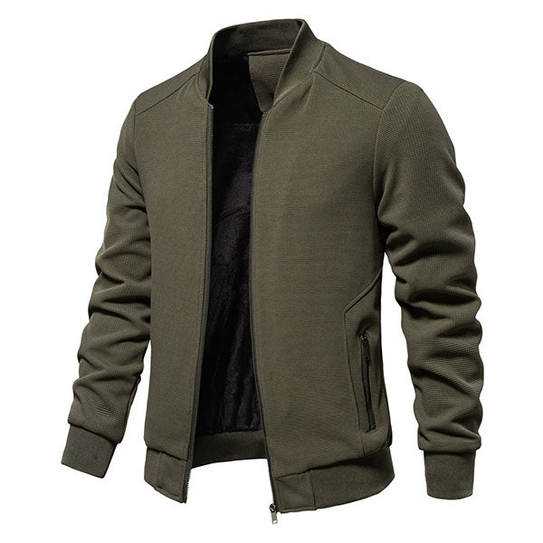 Fashion Green Solid Color Men's Front Zipper Jacket