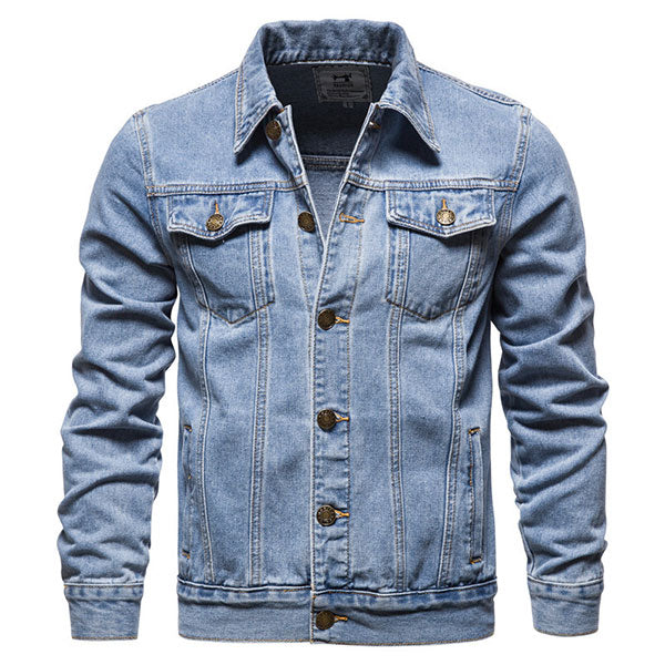 Classic Solid Color Men's Denim Jacket