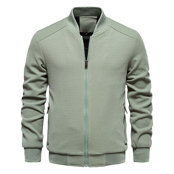 Fashion Light Green Solid Color Men's Front Zipper Jacket