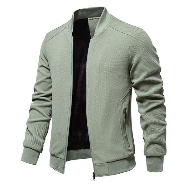 Fashion Light Green Solid Color Men's Front Zipper Jacket