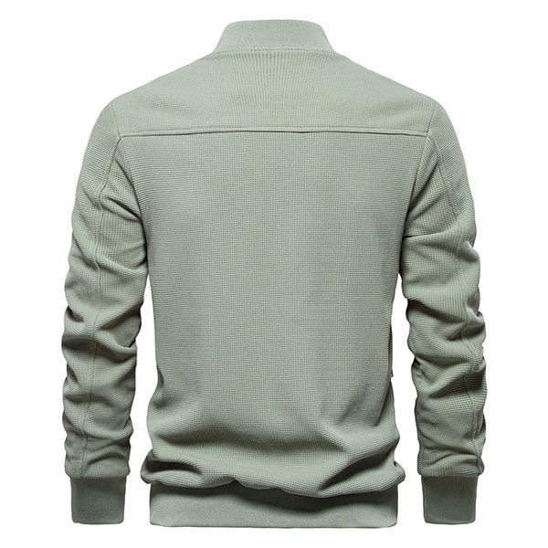 Fashion Light Green Solid Color Men's Front Zipper Jacket