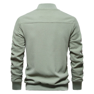 Fashion Light Green Solid Color Men's Front Zipper Jacket