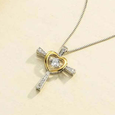 Meaningful Cross Shape Heart 925 Sterling Silver Necklace