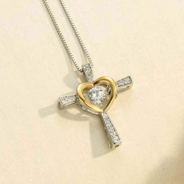 Meaningful Cross Shape Heart 925 Sterling Silver Necklace