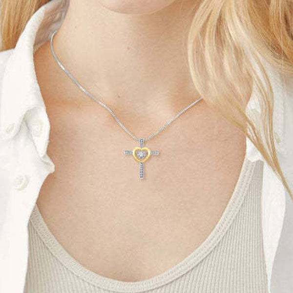 Meaningful Cross Shape Heart 925 Sterling Silver Necklace