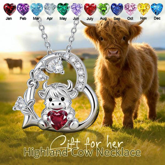 Cute Heart Shape Cow Necklace Custom Birthstone