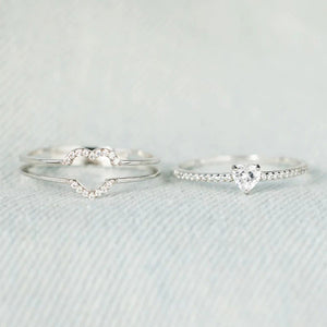 Gorgeous Two Pieces Heart Shape Stone 925 Sterling Silver Ring Sets