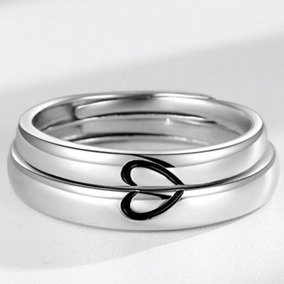 Love Match Heart Sterling Silver Adjustable Ring For Couples