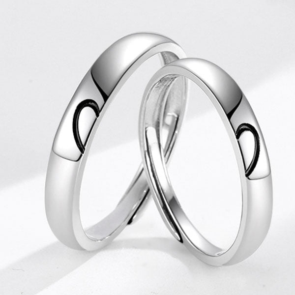 Love Match Heart Sterling Silver Adjustable Ring For Couples