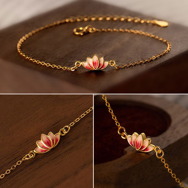 Fashion Lotus Flower 925 Sterling Silver Bracelets With Enamel Plated